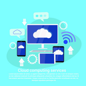 云計算技術(shù)服務(wù), 以漸變平面顏色樣式的新潮線的數(shù)據(jù)存儲概念